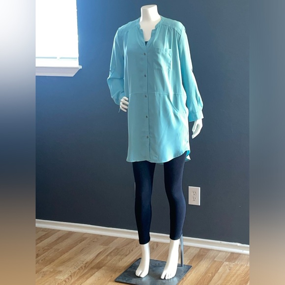 Lush Blush long sleeve size small Button Down Shirt Dress Career tunic turquoise - Picture 3 of 9